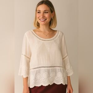 REITMANS Vintage style embroidered  lacey blouse Sz L -XL EUC